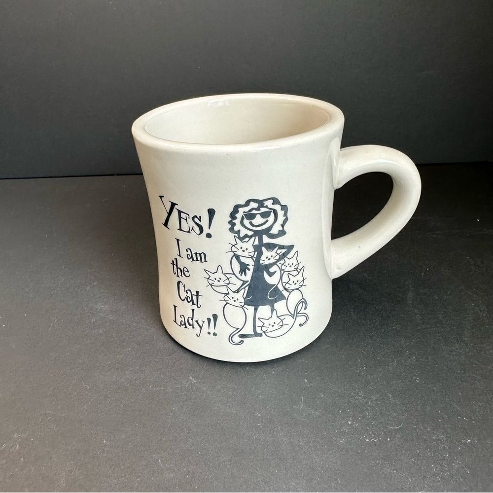 Cream Thick Ceramic Cat Lady Mug 12 Oz